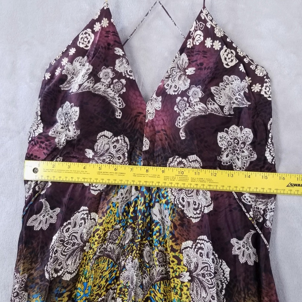 Vintage Y2K Maxi Dress 8 100% Silk Floral High Low Halter Brown Multi Boho Fairy - Picture 6 of 13